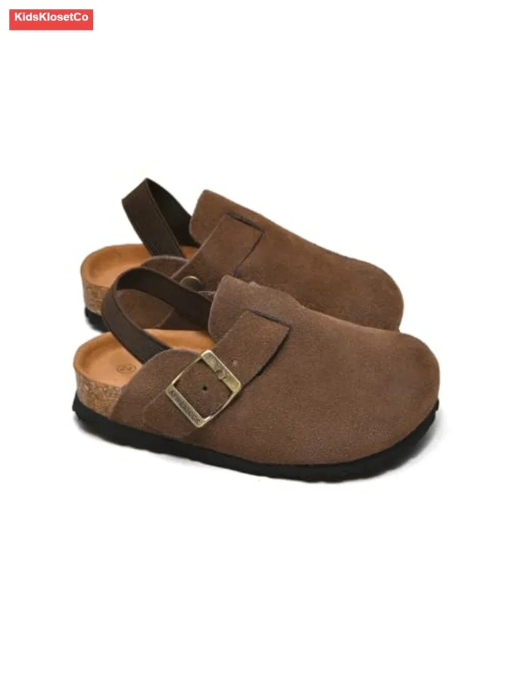 Genuine Leather Kids Clogs with Cork Footbed & Arch Support, Non-Slip EVA Sole,